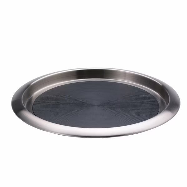 Tray with Built in Non-Slip Rubber Insert, 12 Round, Stainless Steel Brushed, Service Ideas, Mfr#: TR1412SR